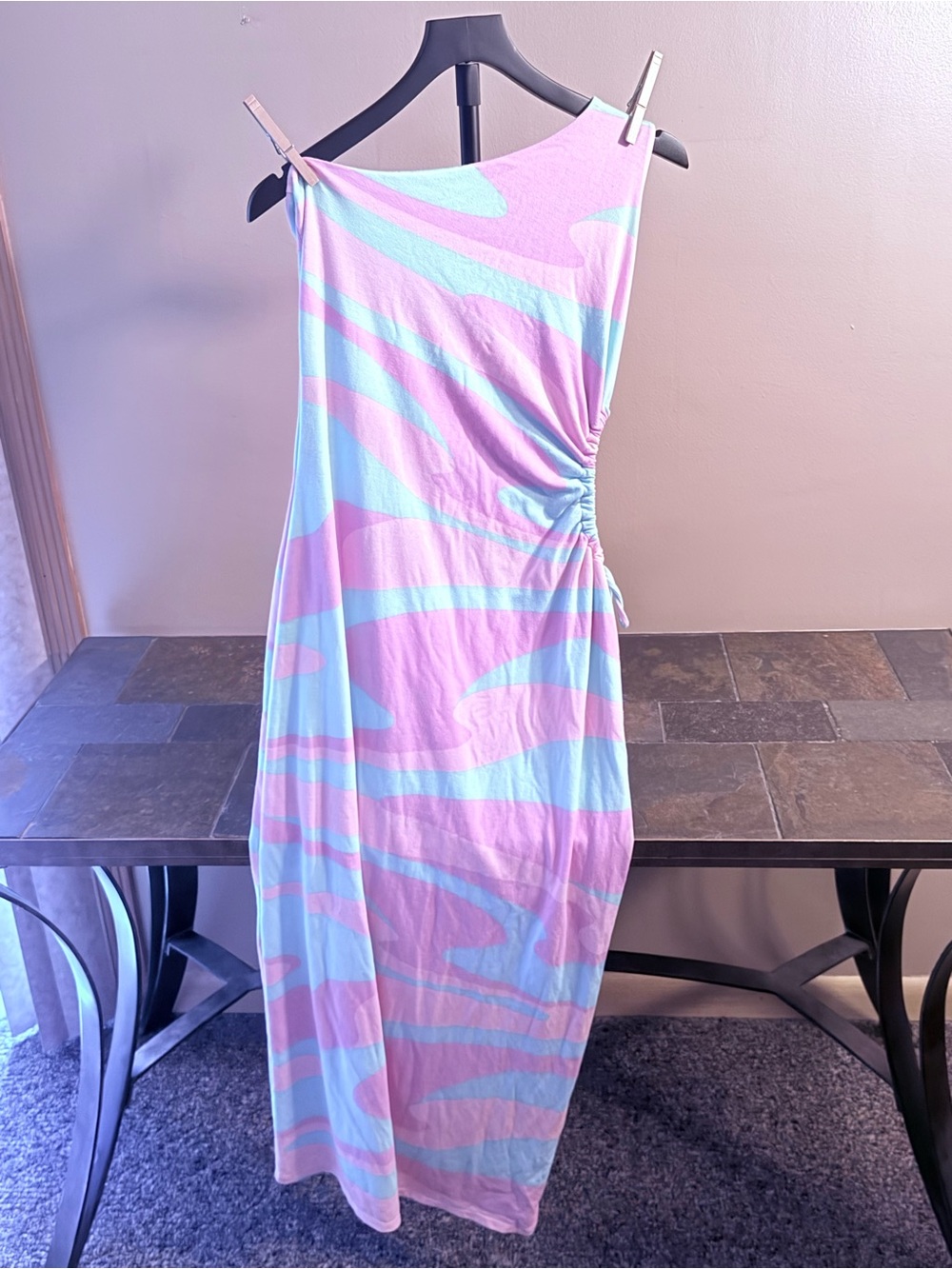 wild fable Pastel Pink & Light Blue One-Shoulder Ruched Midi Dress